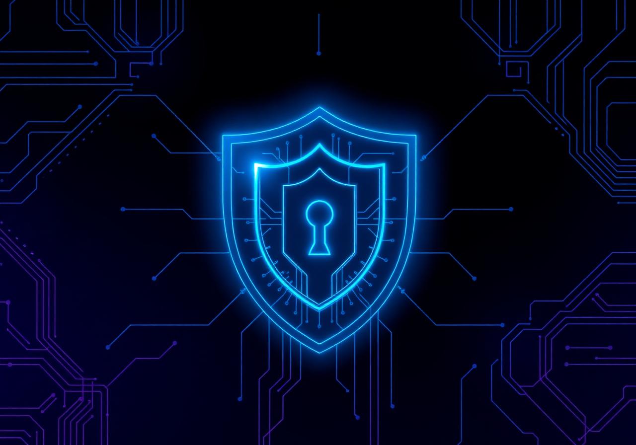 Glowing digital shield representing cybersecurity